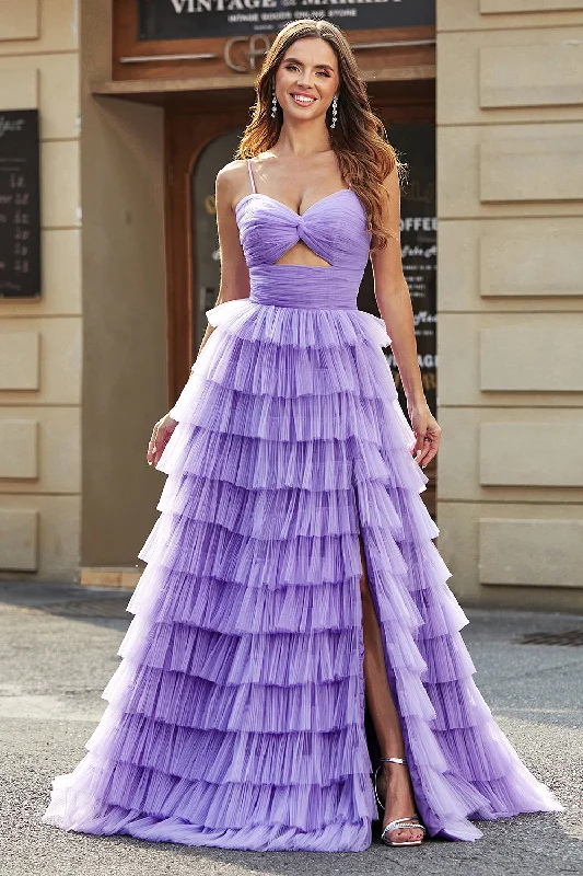 Mini cocktail dresses with a glittery finish for a party - ready styleTulle A-Line Purple Tiered Long Prom Dress with Slit Mini cocktail dresses with a glittery finish for a party - ready styleTulle A-Line Purple Tiered Long Prom Dress with Slit
