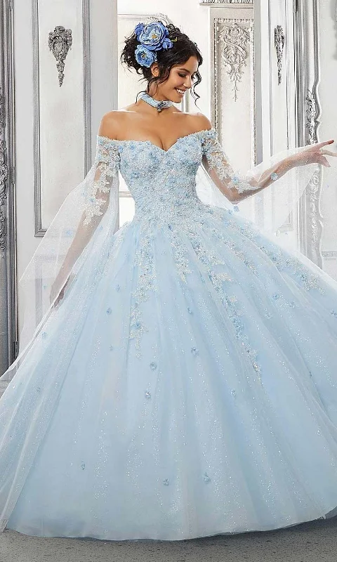 Long - sleeved formal dresses in velvet for a winter formal eventVizcaya by Mori Lee - 60143 Beaded Off Shoulder Ball Gown