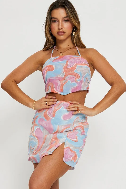 Bermuda Women Shorts for a Classic and Sophisticated LookAbstract Print Mini Skirt Slit