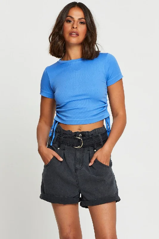 Twill Women Shorts with a Smooth Texture and DurabilityBlack Belted Denim Shorts High Rise Twill Women Shorts with a Smooth Texture and DurabilityBlack Belted Denim Shorts High Rise