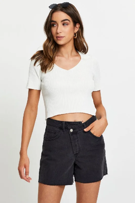 Embroidered Women Shorts with Intricate DesignsBlack High Rise Asymmetric Denim Shorts Embroidered Women Shorts with Intricate DesignsBlack High Rise Asymmetric Denim Shorts