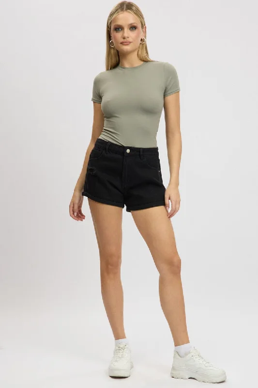 Denim Women Shorts with Distressed Details for a Casual VibeBlack Relaxed Shorts Low Rise Denim Women Shorts with Distressed Details for a Casual VibeBlack Relaxed Shorts Low Rise