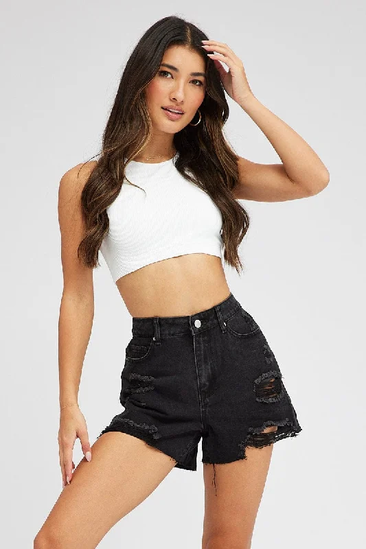 Cuffed Women Shorts for a Laid - Back and Trendy LookBlack Ripped Denim Shorts