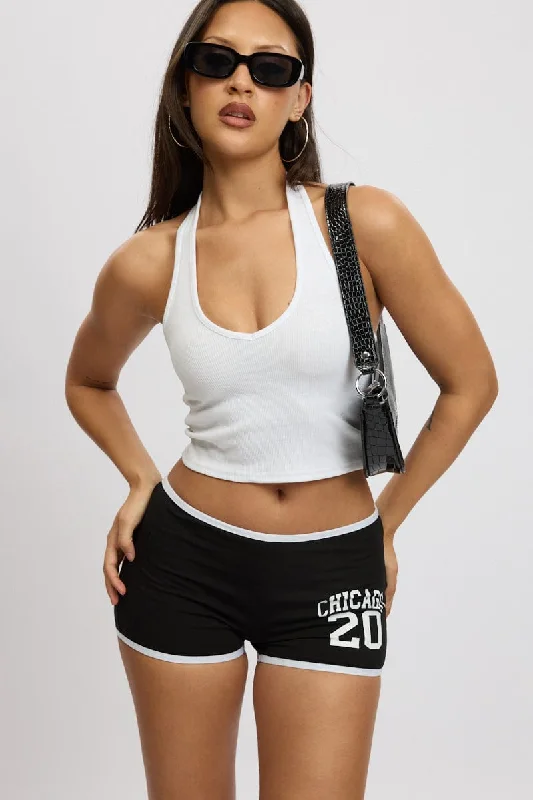 Belted Women Shorts to Enhance the WaistlineBlack Shorts Contrast Binding