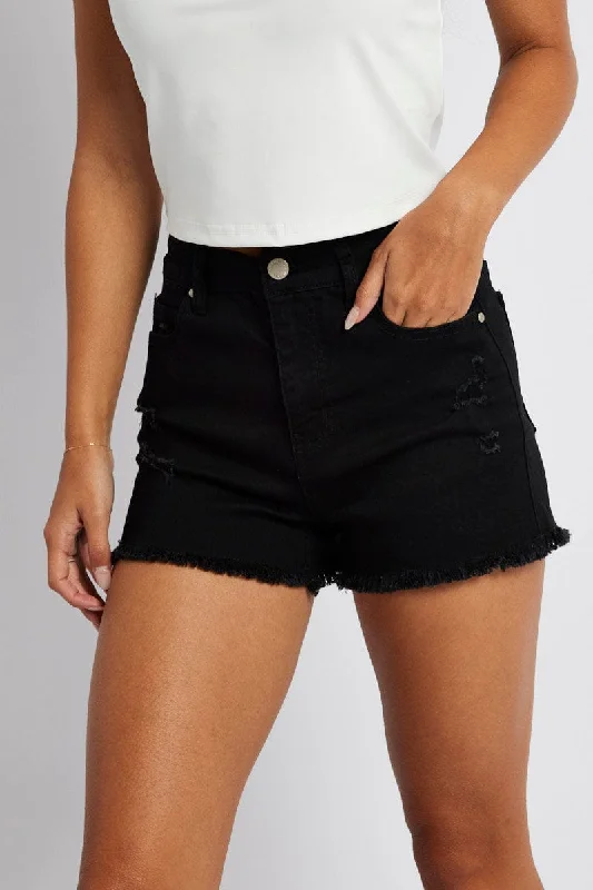 Embroidered Women Shorts with Intricate DesignsBlack Skinny Short High Rise