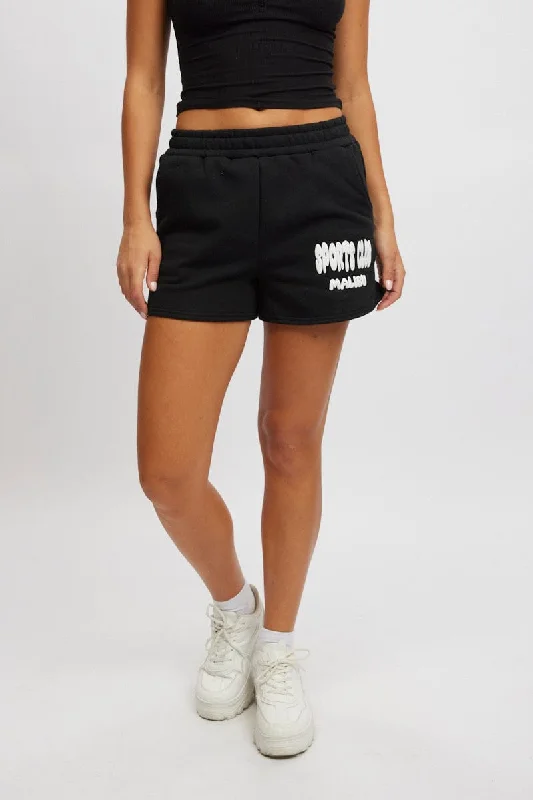 Belted Women Shorts to Enhance the WaistlineBlack Track Shorts High Rise Elastic Waist Belted Women Shorts to Enhance the WaistlineBlack Track Shorts High Rise Elastic Waist