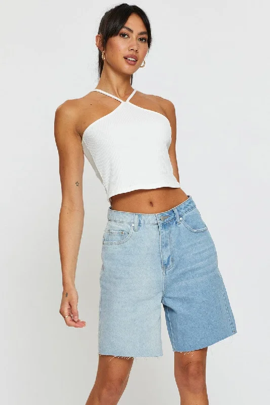 Solid Color Women Shorts in Bright Hues for a Bold StatementBlue Relaxed Denim Shorts High Rise Solid Color Women Shorts in Bright Hues for a Bold StatementBlue Relaxed Denim Shorts High Rise