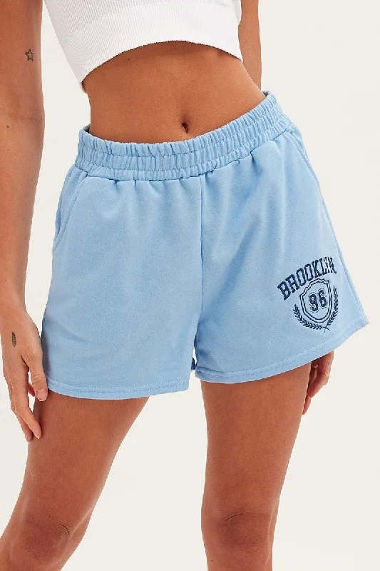Belted Women Shorts to Enhance the WaistlineBlue Track Short Sweat Brooklyn Varsity Embroidery Belted Women Shorts to Enhance the WaistlineBlue Track Short Sweat Brooklyn Varsity Embroidery