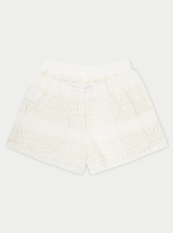 Tie - Waist Women Shorts for a Customizable FitTEXTURED CROCHET SHORTS - OFF WHITE