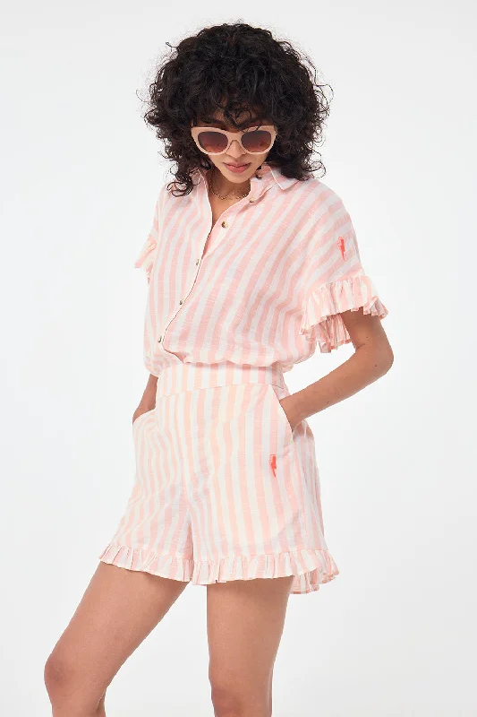 High - Waisted Women Shorts for a Retro and Flattering LookCoral and White Stripe Frill Hem Shorts