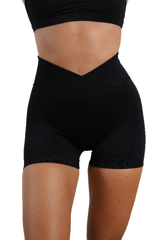 Denim Women Shorts with Distressed Details for a Casual VibeCORE V-WAIST MINI SCRUNCH SHORTS - BLACK Denim Women Shorts with Distressed Details for a Casual VibeCORE V-WAIST MINI SCRUNCH SHORTS - BLACK