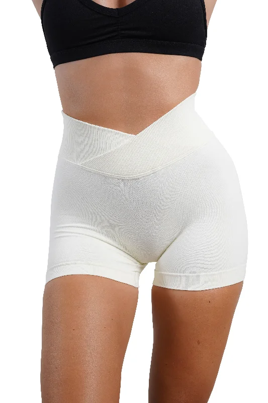 Stretchable Women Shorts for Maximum MobilityCORE V-WAIST MINI SCRUNCH SHORTS - CREAM Stretchable Women Shorts for Maximum MobilityCORE V-WAIST MINI SCRUNCH SHORTS - CREAM