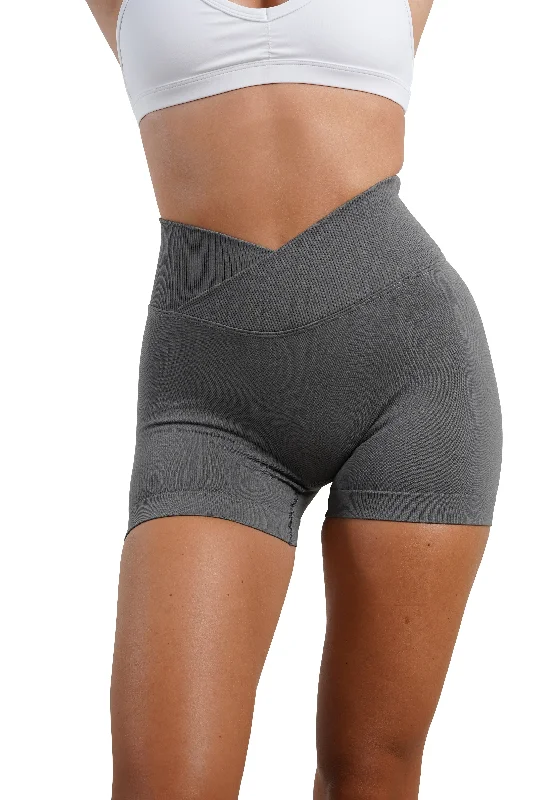 Embroidered Women Shorts with Intricate DesignsCORE V-WAIST MINI SCRUNCH SHORTS - GREY Embroidered Women Shorts with Intricate DesignsCORE V-WAIST MINI SCRUNCH SHORTS - GREY