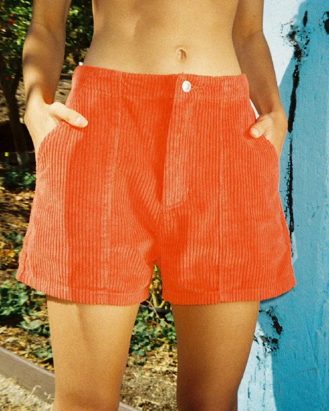 Twill Women Shorts with a Smooth Texture and DurabilityDaylight Corduroy Shorts - Red Orange