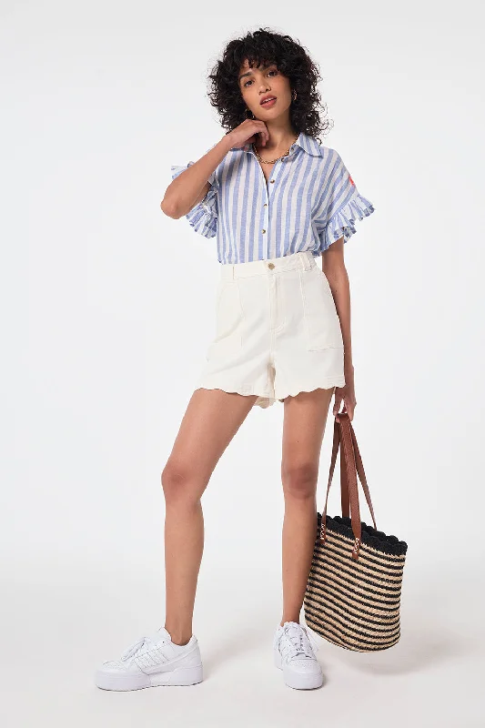 Ruffled Hem Women Shorts to Add a Feminine TouchEcru Scallop Denim Shorts