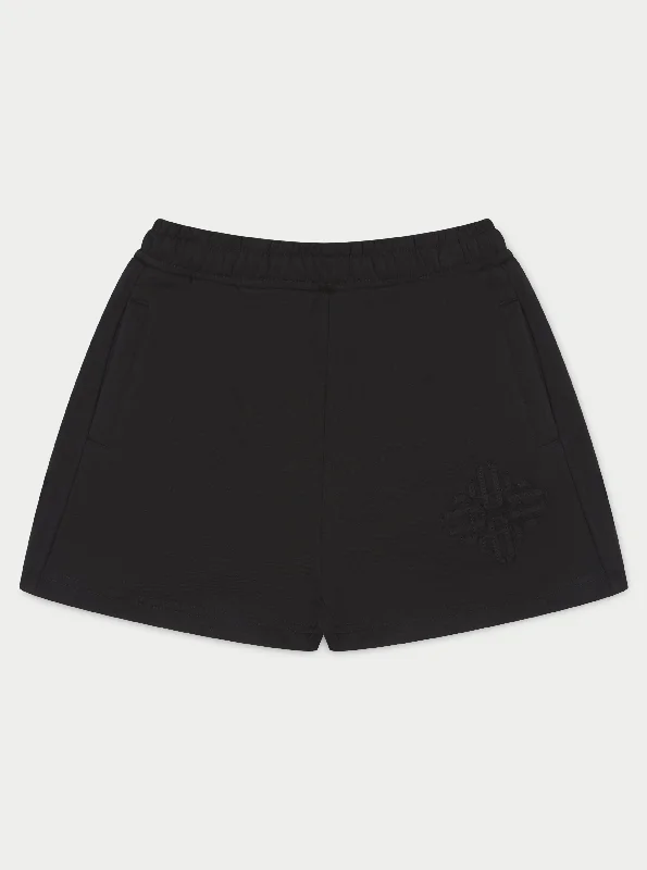 Plus Size Women Shorts with a Comfortable and Stylish FitEMBLEM APPLIQUE JERSEY SHORTS - BLACK Plus Size Women Shorts with a Comfortable and Stylish FitEMBLEM APPLIQUE JERSEY SHORTS - BLACK