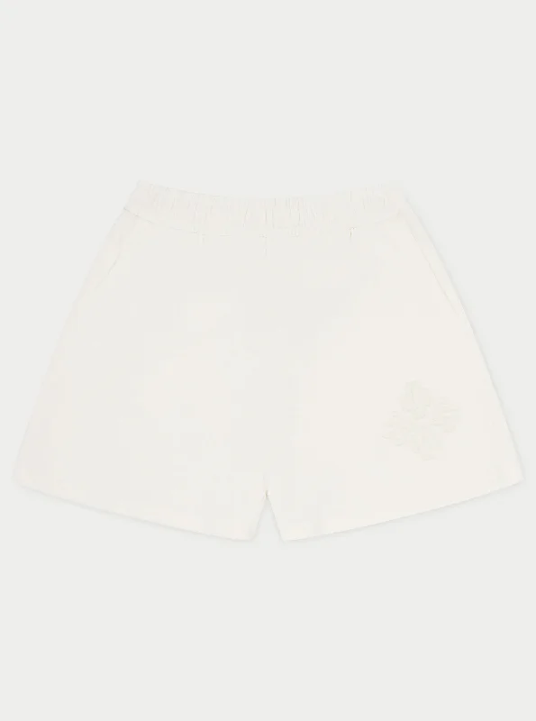 High - Waisted Women Shorts for a Retro and Flattering LookEMBLEM EMBOSSED SHORTS - OFF WHITE High - Waisted Women Shorts for a Retro and Flattering LookEMBLEM EMBOSSED SHORTS - OFF WHITE