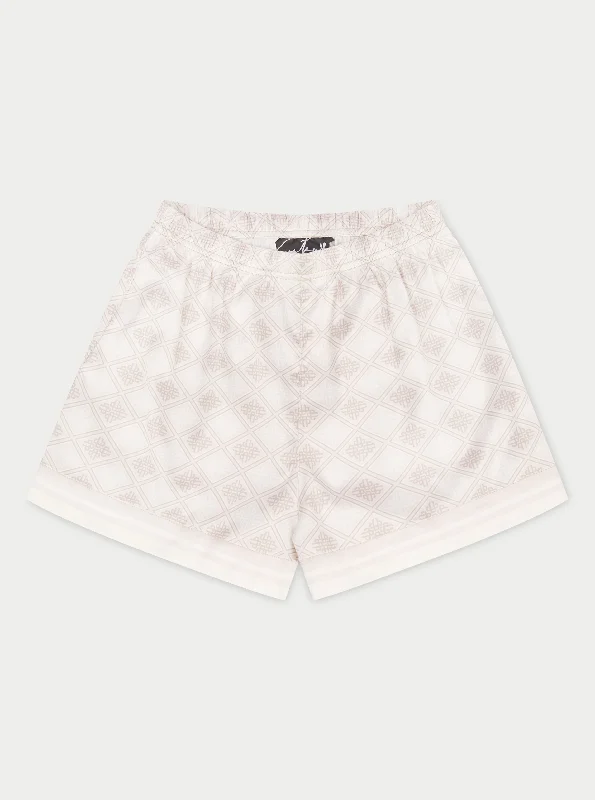Tie - Waist Women Shorts for a Customizable FitEMBLEM PRINT SHORTS - BEIGE