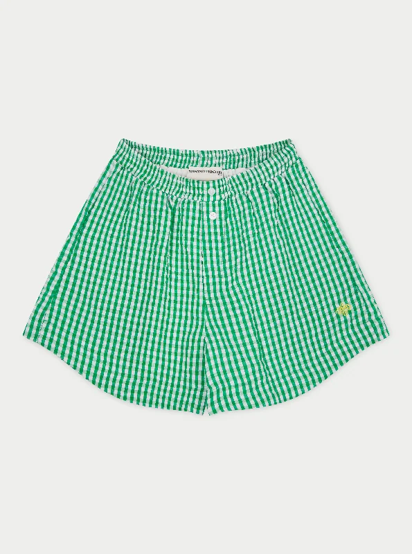 Belted Women Shorts to Enhance the WaistlineGINGHAM SHORTS - GREEN