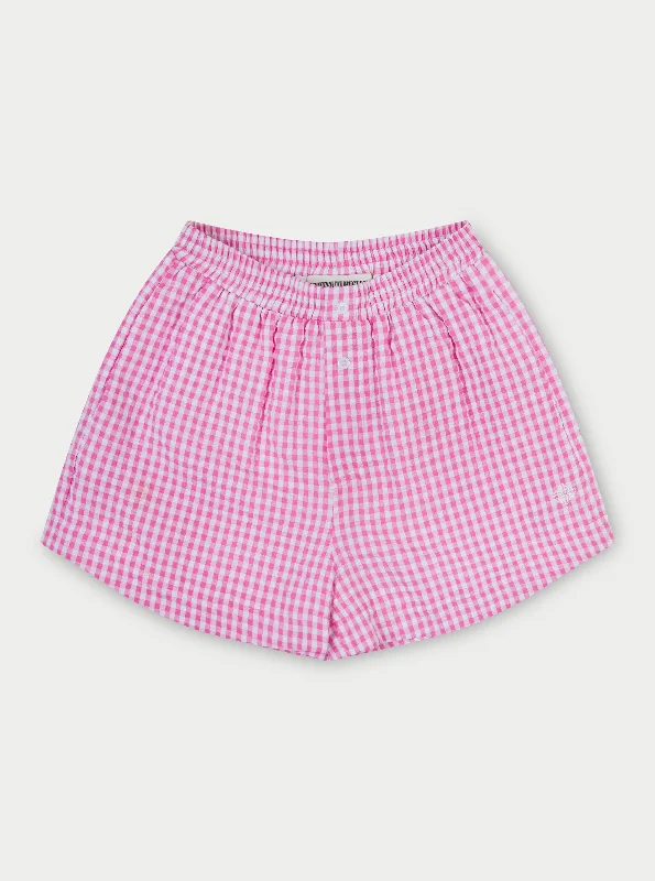 Linen Women Shorts for Breathable Comfort in Hot WeatherGINGHAM SHORTS - PINK