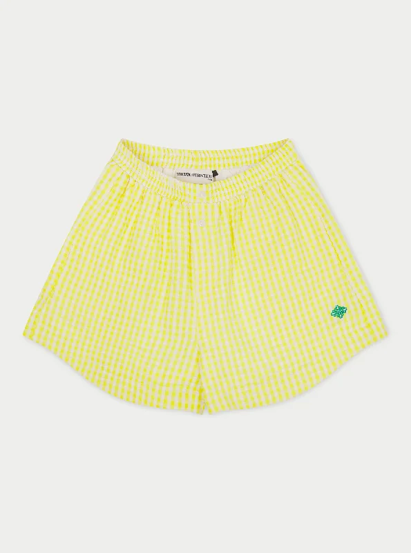 Patterned Geometric Women Shorts for a Modern AppealGINGHAM SHORTS - YELLOW