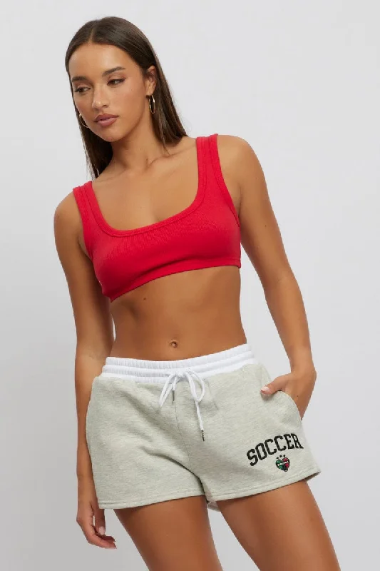 Embroidered Women Shorts with Intricate DesignsGrey Track Shorts Contrast Waist Band Embroidered Women Shorts with Intricate DesignsGrey Track Shorts Contrast Waist Band