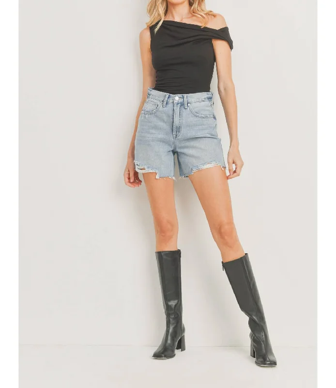 Solid Color Women Shorts in Bright Hues for a Bold StatementHigh Rise Boyfriend Short In Light Denim Solid Color Women Shorts in Bright Hues for a Bold StatementHigh Rise Boyfriend Short In Light Denim