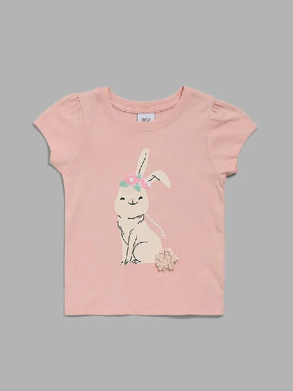 Solid Color Women Shorts in Bright Hues for a Bold StatementHOP Kids Peach Bunny Printed T-Shirt