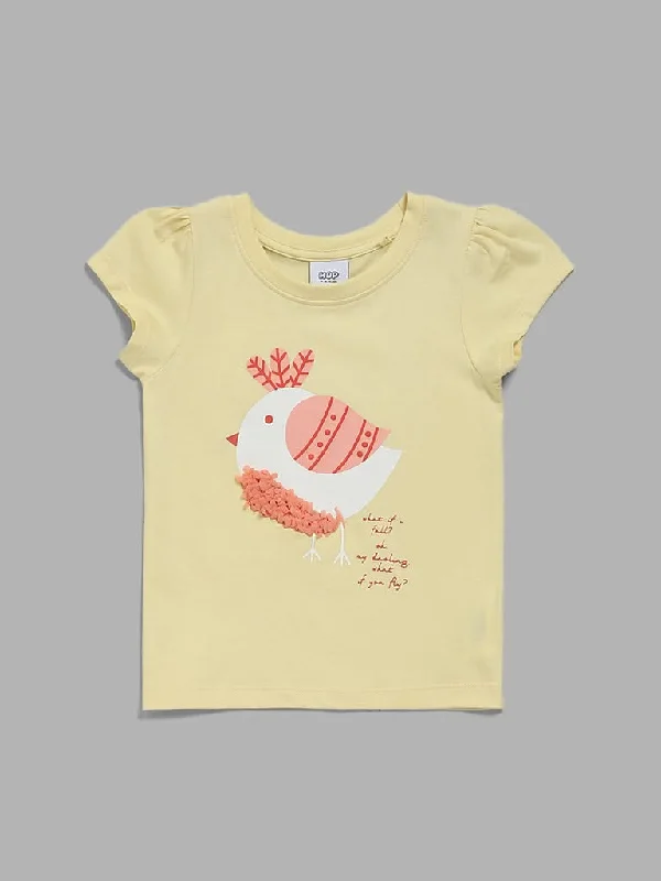 Elastic Waist Women Shorts for Easy Wear and ComfortHOP Kids Yellow Bird Printed T-Shirt