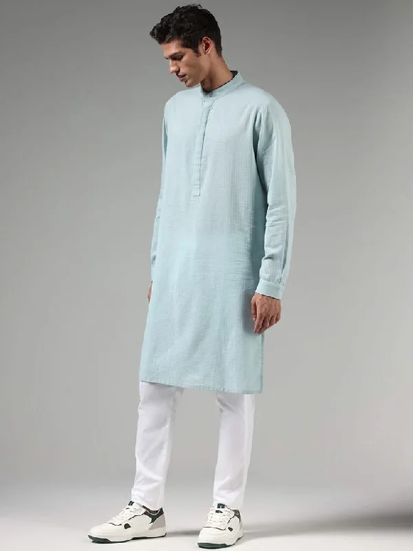 Cuffed Women Shorts for a Laid - Back and Trendy LookKala by ETA Light Turquoise Self Patterned Blended Linen Kurta Cuffed Women Shorts for a Laid - Back and Trendy LookKala by ETA Light Turquoise Self Patterned Blended Linen Kurta
