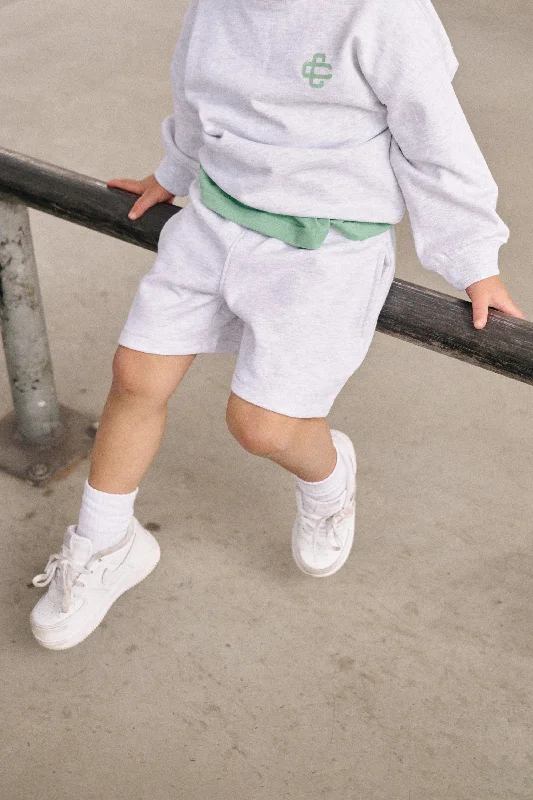 High - Waisted Women Shorts for a Retro and Flattering LookKIDS EMBLEM PRINT SWEAT SHORT - GREY MARL High - Waisted Women Shorts for a Retro and Flattering LookKIDS EMBLEM PRINT SWEAT SHORT - GREY MARL