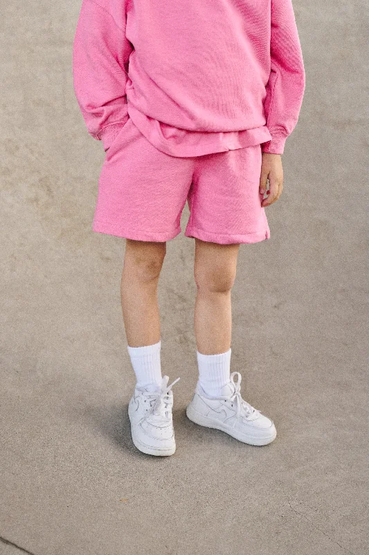 Solid Color Women Shorts in Bright Hues for a Bold StatementKIDS EMBLEM PRINT SWEAT SHORT - PINK Solid Color Women Shorts in Bright Hues for a Bold StatementKIDS EMBLEM PRINT SWEAT SHORT - PINK