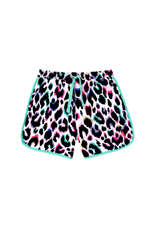 Leather Look Women Shorts for an Edgy and Chic StyleKids Ivory with Rainbow Shadow Leopard Shorts