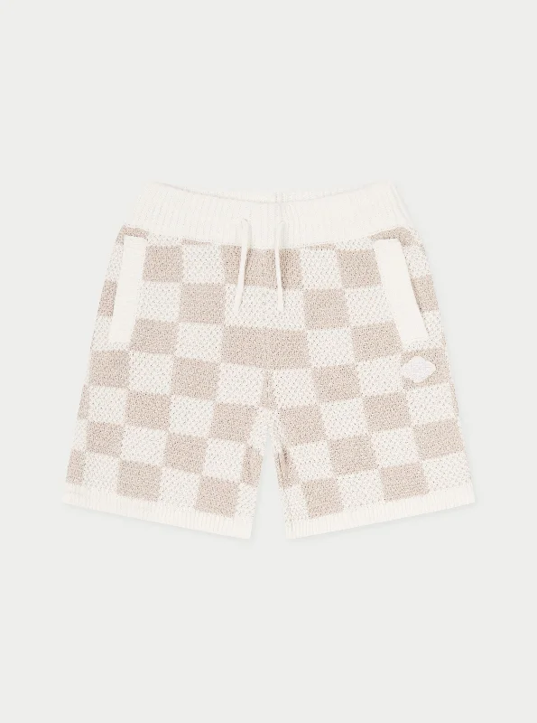 Leather Look Women Shorts for an Edgy and Chic StyleKIDS KNITTED CHECKERBOARD SHORTS - OFF WHITE Leather Look Women Shorts for an Edgy and Chic StyleKIDS KNITTED CHECKERBOARD SHORTS - OFF WHITE
