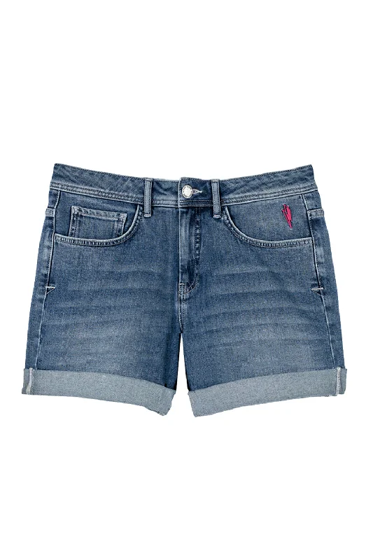 Embroidered Women Shorts with Intricate DesignsMid Wash Indigo Denim Shorts