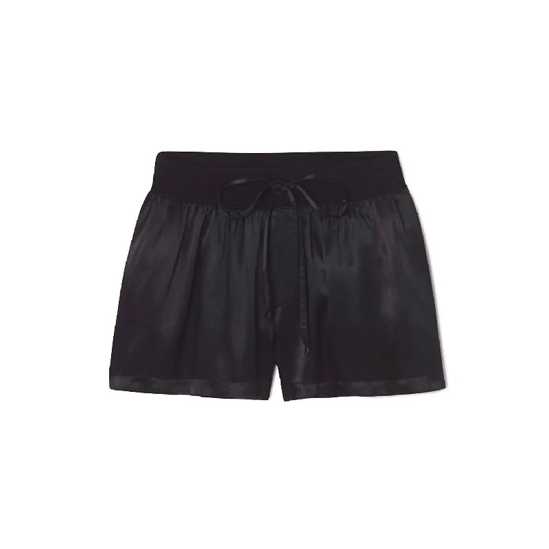 Belted Women Shorts to Enhance the WaistlineMikel Satin Boxer Short With Draw String In Black Belted Women Shorts to Enhance the WaistlineMikel Satin Boxer Short With Draw String In Black
