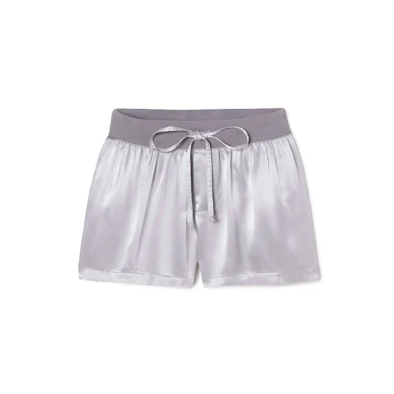 Bermuda Women Shorts for a Classic and Sophisticated LookMikel Satin Boxer Short With Draw String In Dark Silver Bermuda Women Shorts for a Classic and Sophisticated LookMikel Satin Boxer Short With Draw String In Dark Silver