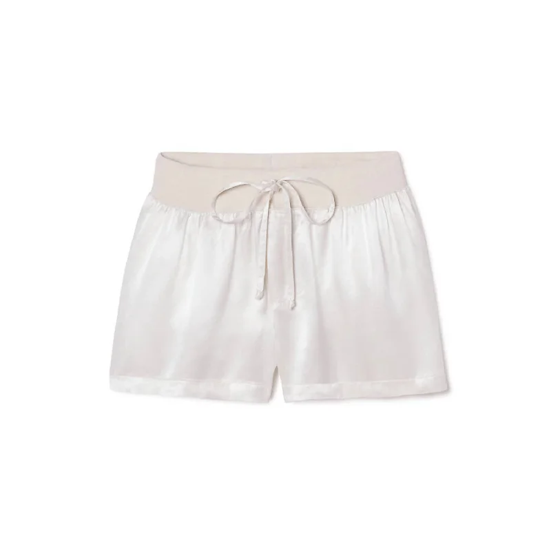 Patterned Geometric Women Shorts for a Modern AppealMikel Satin Boxer Short With Draw String In Eggnog Patterned Geometric Women Shorts for a Modern AppealMikel Satin Boxer Short With Draw String In Eggnog