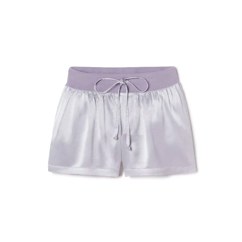 Printed Animal Print Women Shorts for a Wild and Stylish AppearanceMikel Satin Boxer Short With Draw String In Lavender Printed Animal Print Women Shorts for a Wild and Stylish AppearanceMikel Satin Boxer Short With Draw String In Lavender