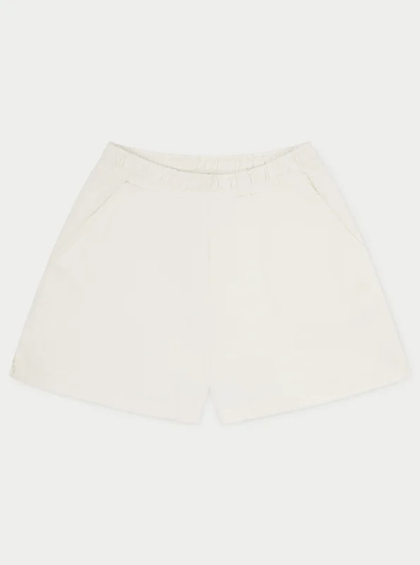 Cuffed Women Shorts for a Laid - Back and Trendy LookMINIMAL EMBLEM BOYFRIEND SHORTS - OFF WHITE Cuffed Women Shorts for a Laid - Back and Trendy LookMINIMAL EMBLEM BOYFRIEND SHORTS - OFF WHITE