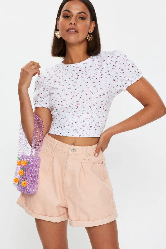 Belted Women Shorts to Enhance the WaistlineOrange Pleated Color Denim Shorts
