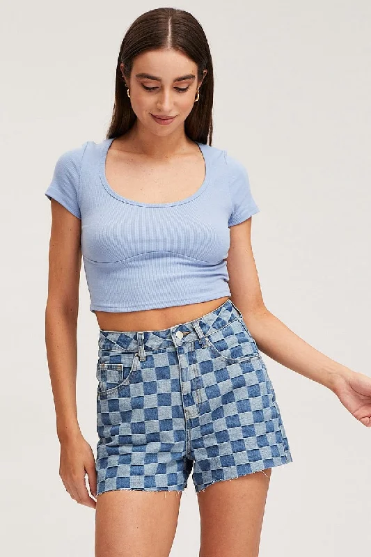 Belted Women Shorts to Enhance the WaistlinePrint Relaxed Denim Shorts High Rise