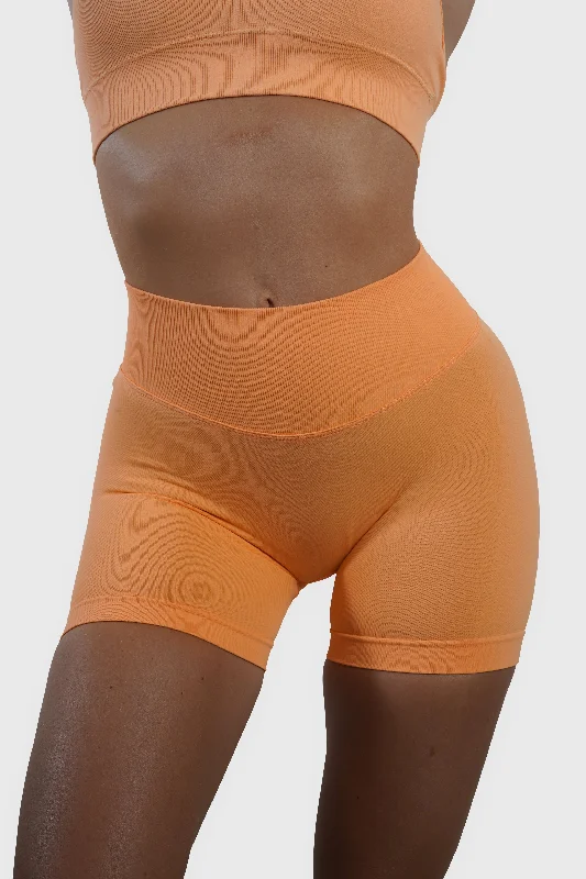 Patterned Geometric Women Shorts for a Modern AppealRECOIL SCRUNCH SHORTS - ORANGE SHERBET