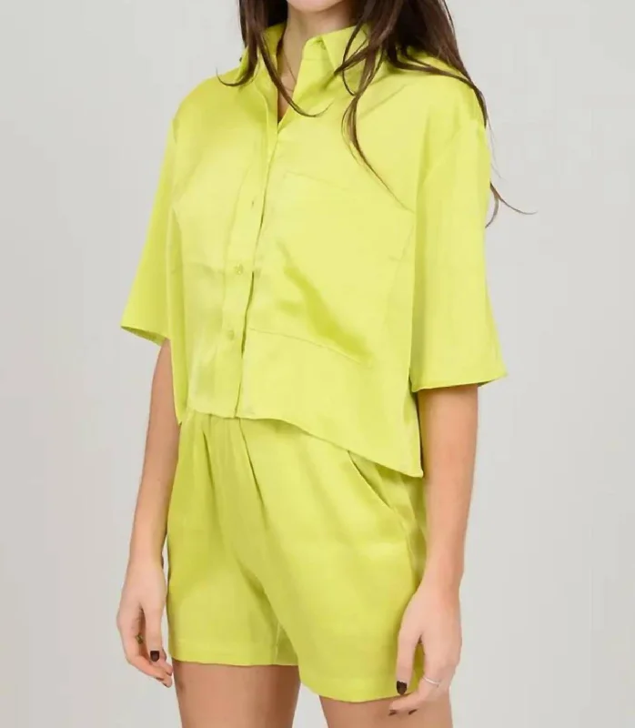 Cargo Women Shorts with Multiple Pockets for FunctionalitySatin Short In Sunnny Lime Cargo Women Shorts with Multiple Pockets for FunctionalitySatin Short In Sunnny Lime