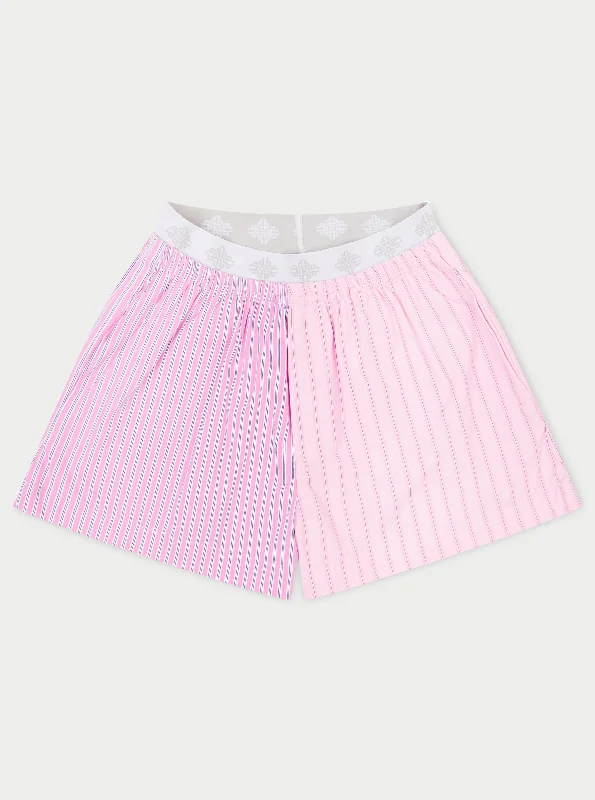 Solid Color Women Shorts in Bright Hues for a Bold StatementSPLICED STRIPE SHORTS - PINK Solid Color Women Shorts in Bright Hues for a Bold StatementSPLICED STRIPE SHORTS - PINK