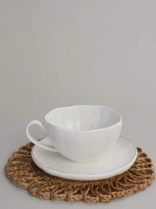 Embroidered Women Shorts with Intricate DesignsWestside Home White Stripe Natural Cup & Saucer Embroidered Women Shorts with Intricate DesignsWestside Home White Stripe Natural Cup & Saucer