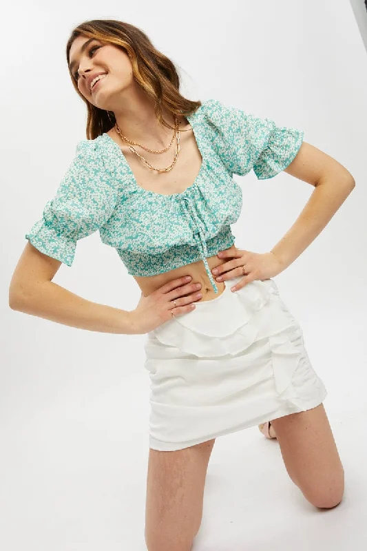 Tie - Waist Women Shorts for a Customizable FitWhite Frill Detailed Ruched Skirt