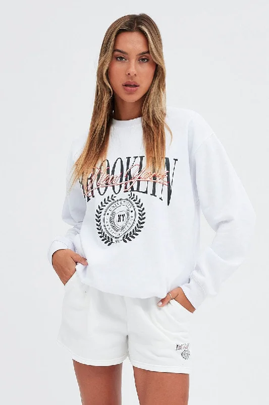 High - Waisted Women Shorts for a Retro and Flattering LookWhite Track Short Mid Rise Elastic Waist Brooklyn