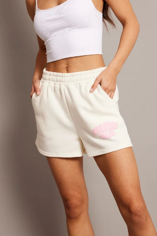 Plus Size Women Shorts with a Comfortable and Stylish FitWhite Track Shorts High Rise Elastic Waist