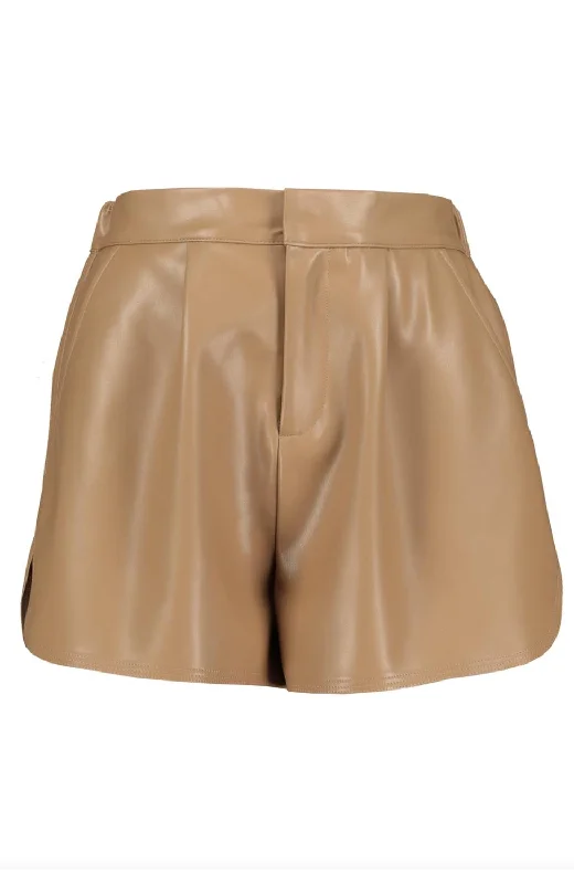 Cuffed Women Shorts for a Laid - Back and Trendy LookWomen's Alejandra Vegan Leather Short In Camel
